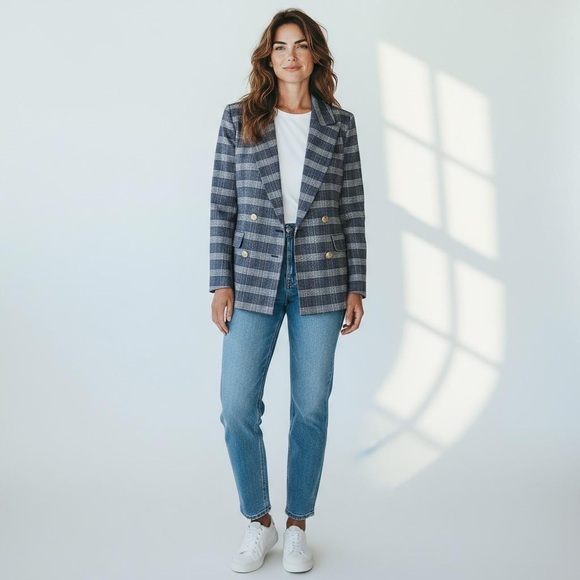 Banana Republic Jackets & Blazers - Banana Republic Glen Plaid Double Breasted Crest Button Blazer Size 10